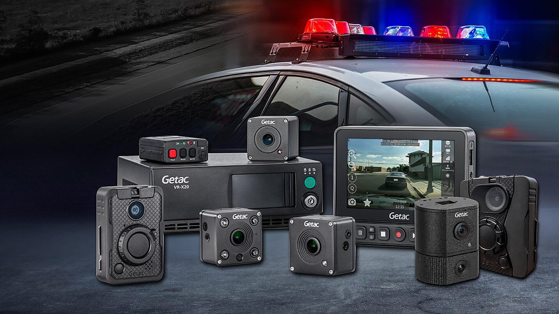 Getac products against the background of a police car