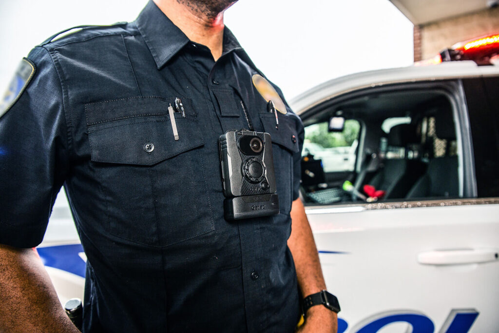 Video camera on a policeman's uniform
