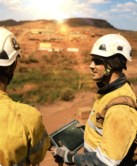 Firefighters checking plan on the tablet