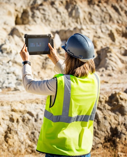 Worker using tablet